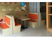 汉堡店三胺板卡座和钢木桌